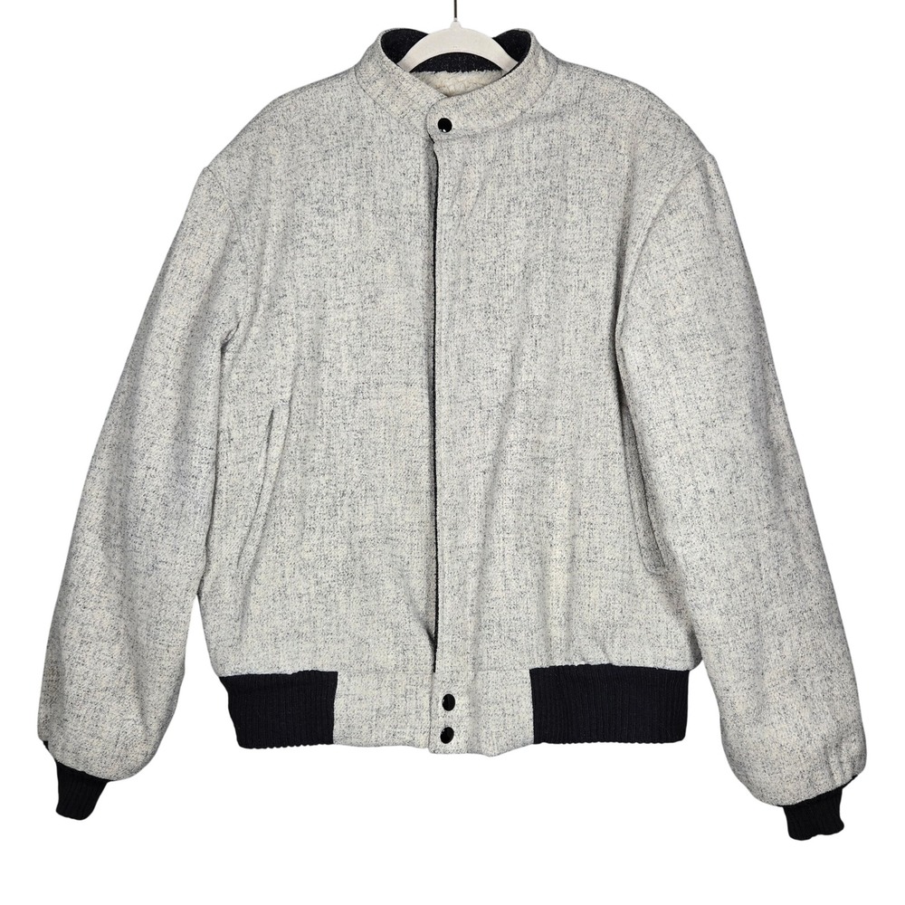 Exchange Unlimited Vintage Bomber Jacket XL Gray Tweed Sherpa Lined Full Zip USA